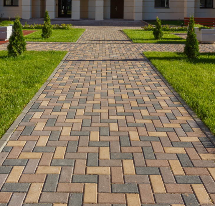  Paver driveway -  Commercial driveway in tricolor paving stone